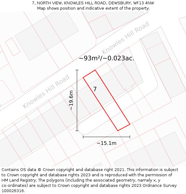 7, NORTH VIEW, KNOWLES HILL ROAD, DEWSBURY, WF13 4NW: Plot and title map