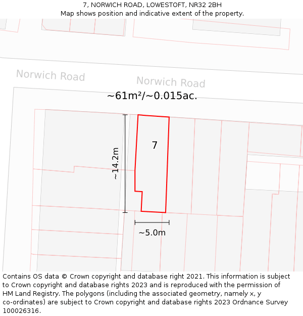 7, NORWICH ROAD, LOWESTOFT, NR32 2BH: Plot and title map
