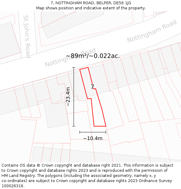 7, NOTTINGHAM ROAD, BELPER, DE56 1JG: Plot and title map