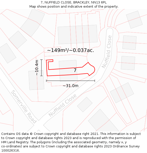 7, NUFFIELD CLOSE, BRACKLEY, NN13 6PL: Plot and title map