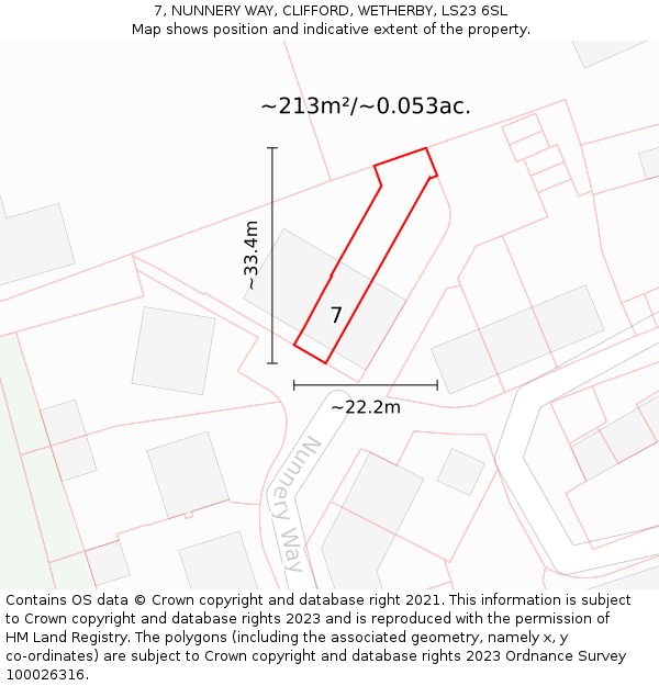 7, NUNNERY WAY, CLIFFORD, WETHERBY, LS23 6SL: Plot and title map