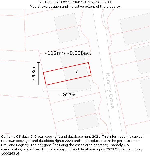 7, NURSERY GROVE, GRAVESEND, DA11 7BB: Plot and title map