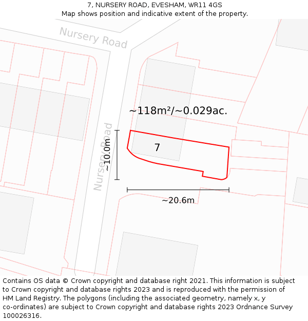7, NURSERY ROAD, EVESHAM, WR11 4GS: Plot and title map