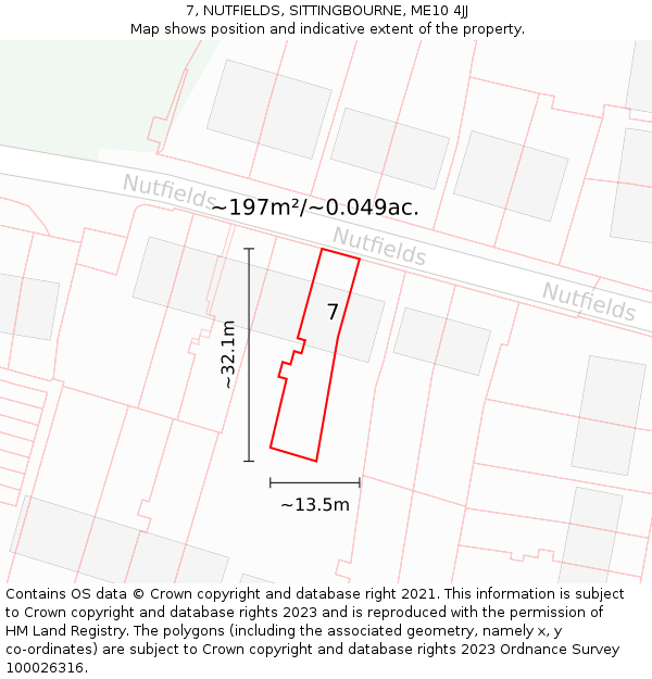 7, NUTFIELDS, SITTINGBOURNE, ME10 4JJ: Plot and title map