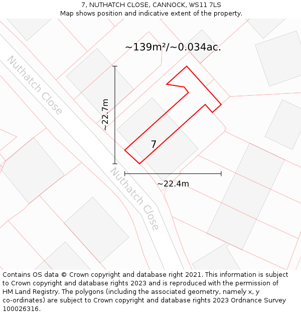 7, NUTHATCH CLOSE, CANNOCK, WS11 7LS: Plot and title map