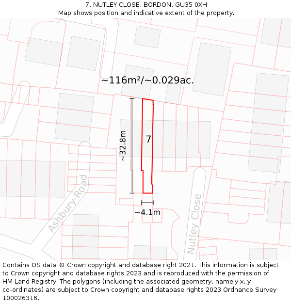 7, NUTLEY CLOSE, BORDON, GU35 0XH: Plot and title map