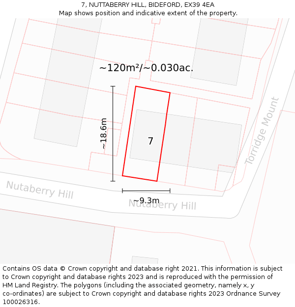 7, NUTTABERRY HILL, BIDEFORD, EX39 4EA: Plot and title map