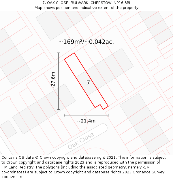 7, OAK CLOSE, BULWARK, CHEPSTOW, NP16 5RL: Plot and title map