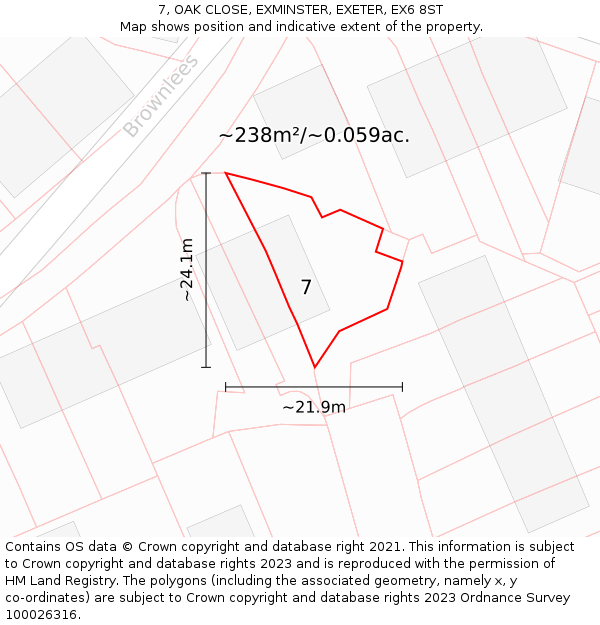 7, OAK CLOSE, EXMINSTER, EXETER, EX6 8ST: Plot and title map