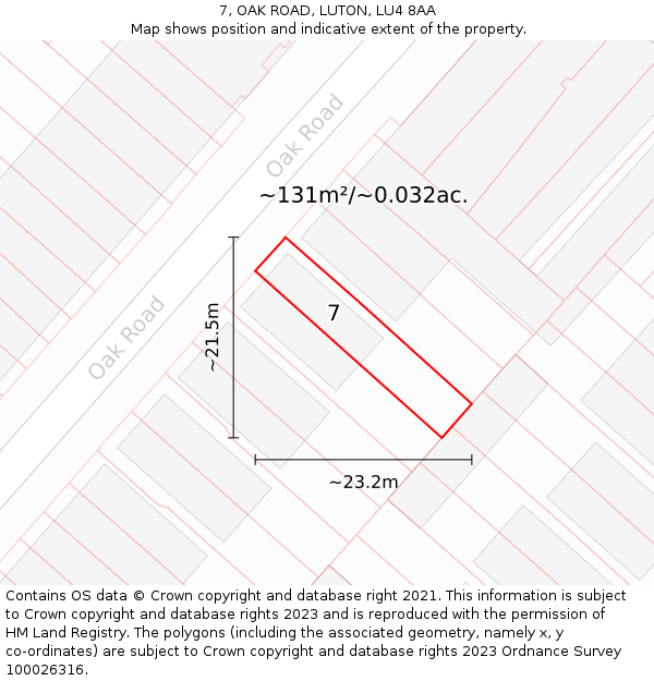 7, OAK ROAD, LUTON, LU4 8AA: Plot and title map