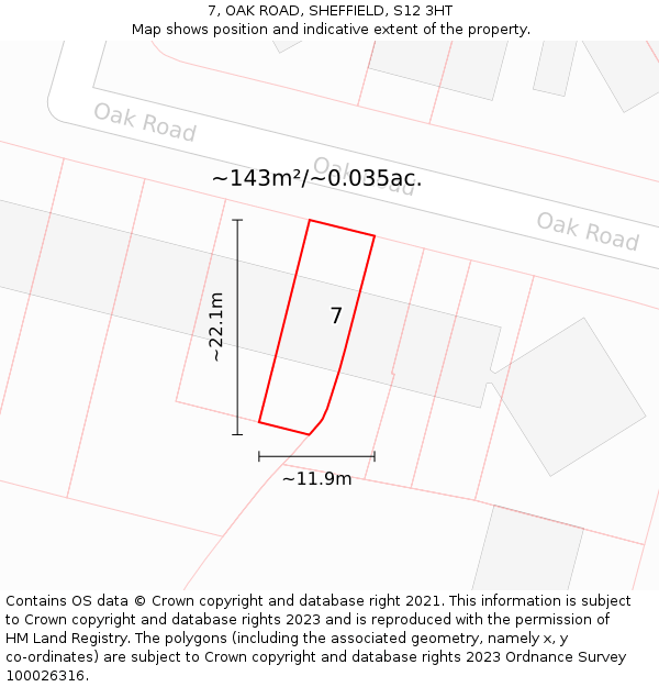 7, OAK ROAD, SHEFFIELD, S12 3HT: Plot and title map
