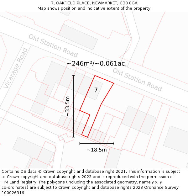 7, OAKFIELD PLACE, NEWMARKET, CB8 8GA: Plot and title map