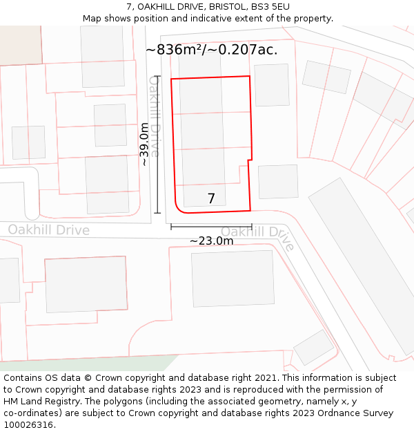 7, OAKHILL DRIVE, BRISTOL, BS3 5EU: Plot and title map