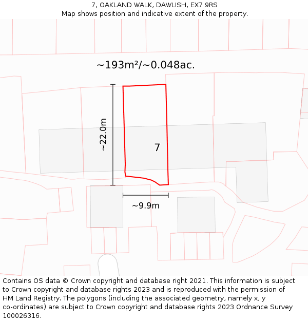 7, OAKLAND WALK, DAWLISH, EX7 9RS: Plot and title map