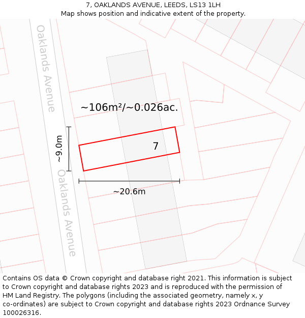 7, OAKLANDS AVENUE, LEEDS, LS13 1LH: Plot and title map