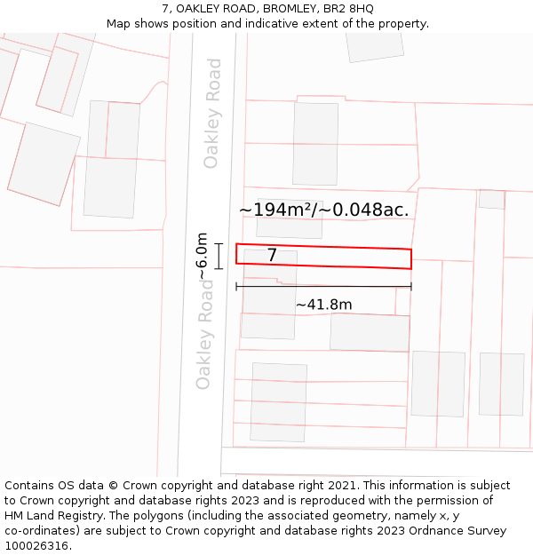 7, OAKLEY ROAD, BROMLEY, BR2 8HQ: Plot and title map