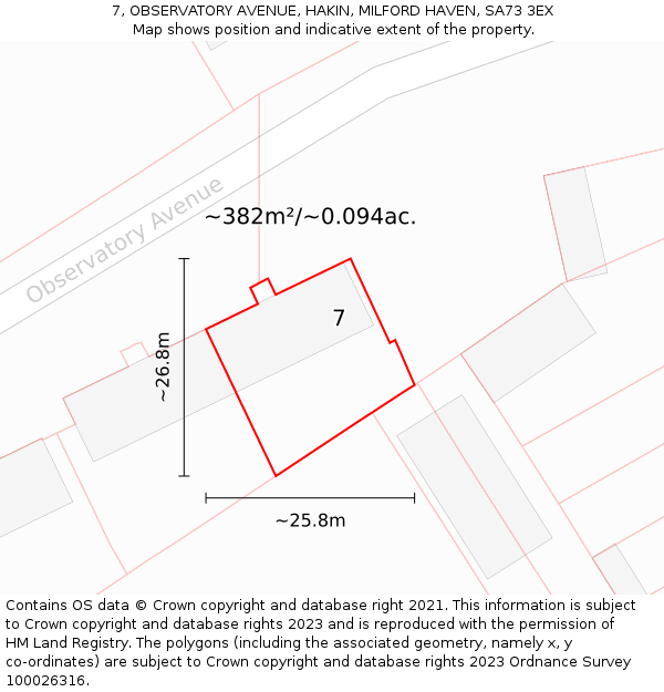 7, OBSERVATORY AVENUE, HAKIN, MILFORD HAVEN, SA73 3EX: Plot and title map
