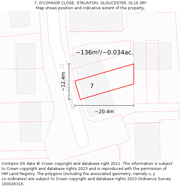 7, O'CONNOR CLOSE, STAUNTON, GLOUCESTER, GL19 3RY: Plot and title map
