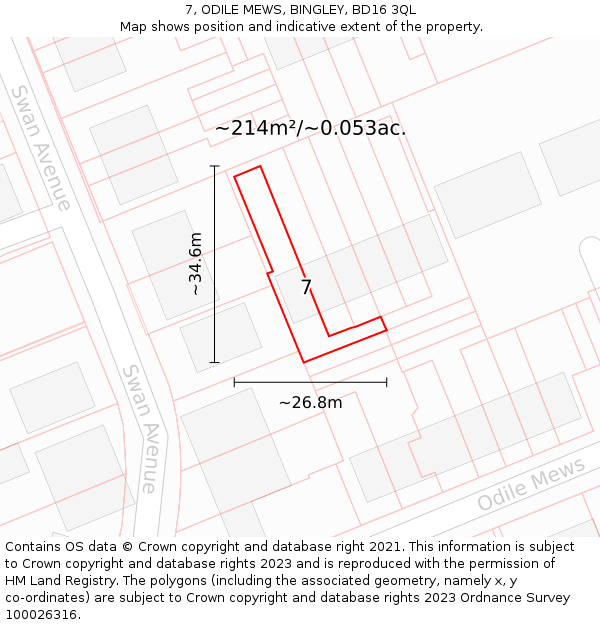 7, ODILE MEWS, BINGLEY, BD16 3QL: Plot and title map