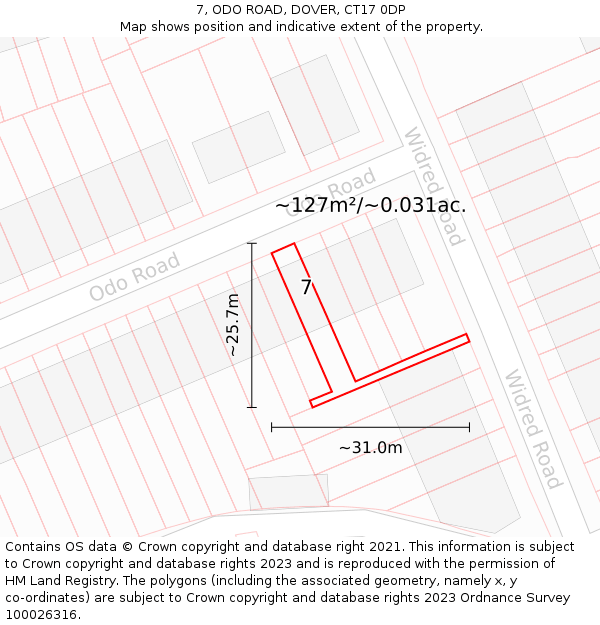 7, ODO ROAD, DOVER, CT17 0DP: Plot and title map