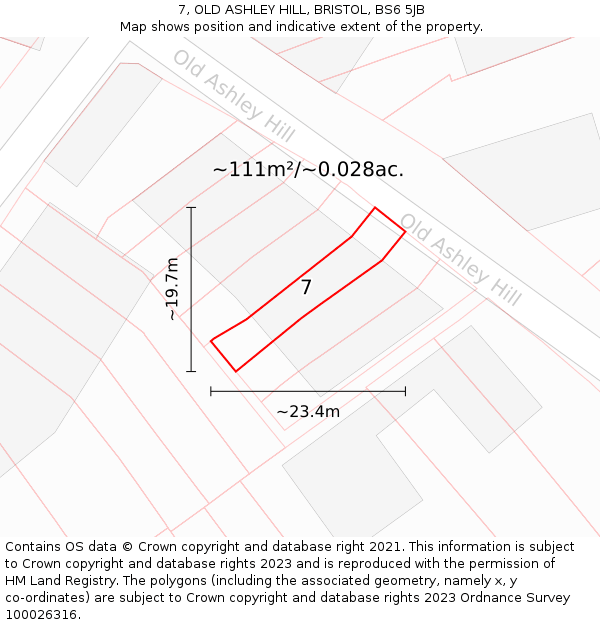 7, OLD ASHLEY HILL, BRISTOL, BS6 5JB: Plot and title map