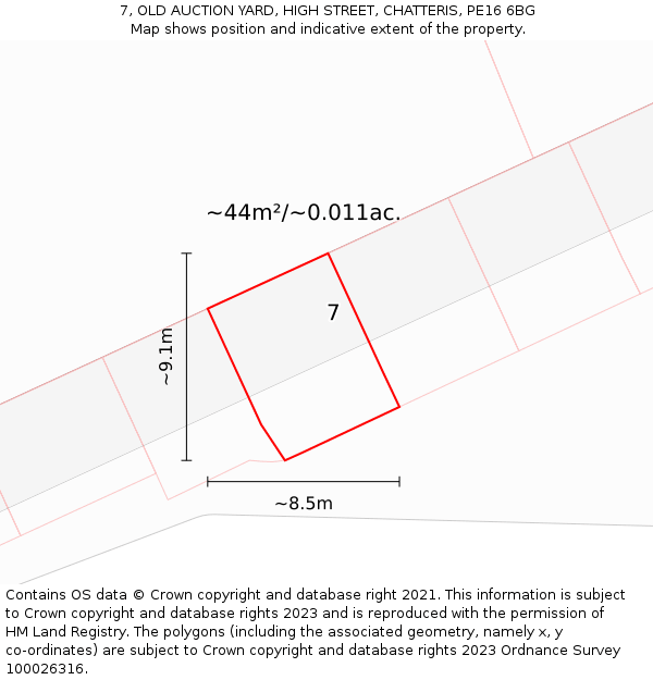 7, OLD AUCTION YARD, HIGH STREET, CHATTERIS, PE16 6BG: Plot and title map