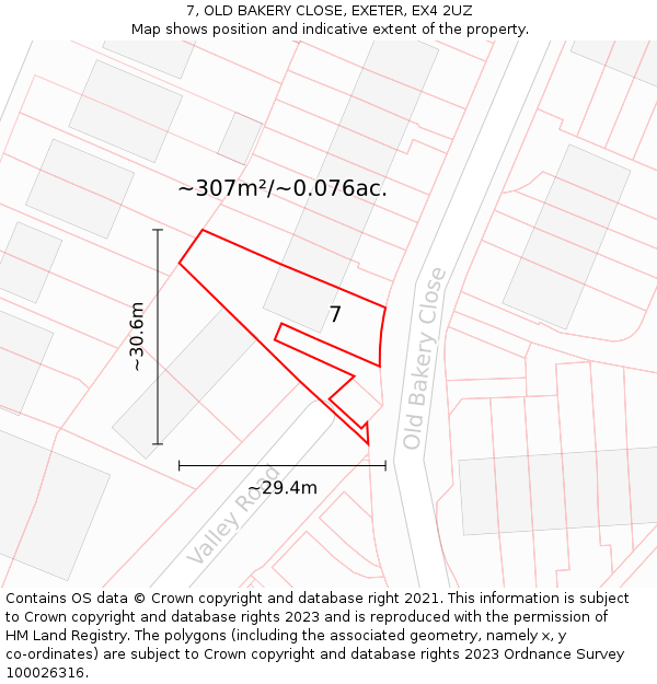 7, OLD BAKERY CLOSE, EXETER, EX4 2UZ: Plot and title map