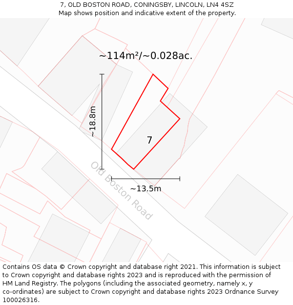 7, OLD BOSTON ROAD, CONINGSBY, LINCOLN, LN4 4SZ: Plot and title map