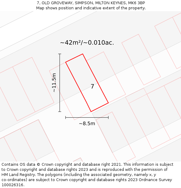 7, OLD GROVEWAY, SIMPSON, MILTON KEYNES, MK6 3BP: Plot and title map