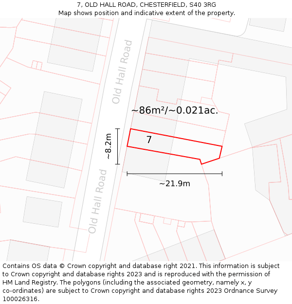 7, OLD HALL ROAD, CHESTERFIELD, S40 3RG: Plot and title map