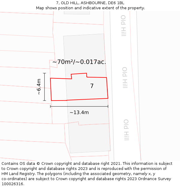 7, OLD HILL, ASHBOURNE, DE6 1BL: Plot and title map