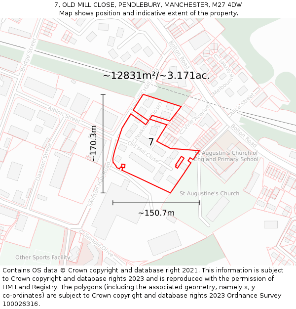 7, OLD MILL CLOSE, PENDLEBURY, MANCHESTER, M27 4DW: Plot and title map
