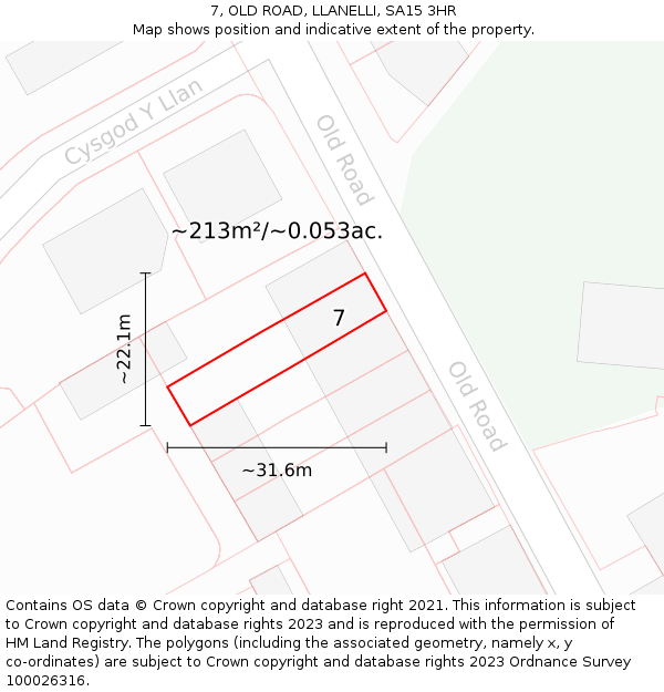 7, OLD ROAD, LLANELLI, SA15 3HR: Plot and title map