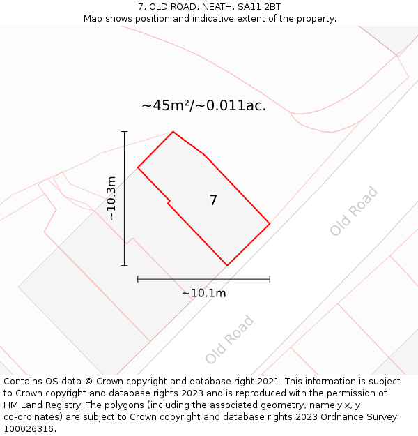 7, OLD ROAD, NEATH, SA11 2BT: Plot and title map