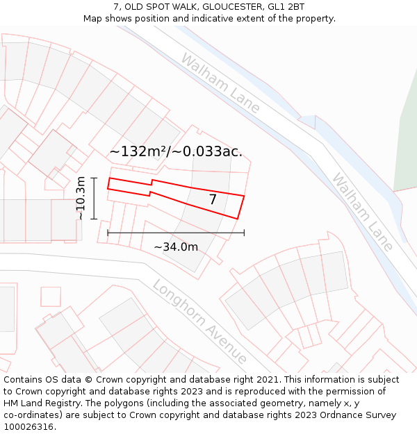 7, OLD SPOT WALK, GLOUCESTER, GL1 2BT: Plot and title map
