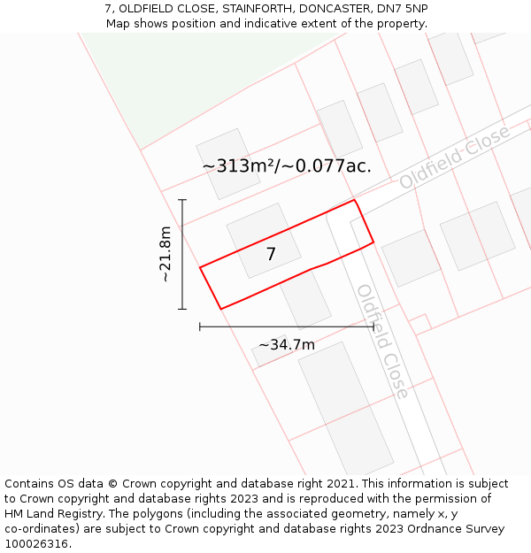 7, OLDFIELD CLOSE, STAINFORTH, DONCASTER, DN7 5NP: Plot and title map