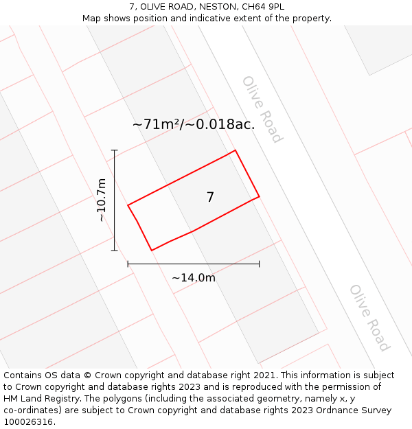 7, OLIVE ROAD, NESTON, CH64 9PL: Plot and title map