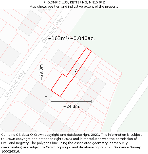 7, OLYMPIC WAY, KETTERING, NN15 6FZ: Plot and title map
