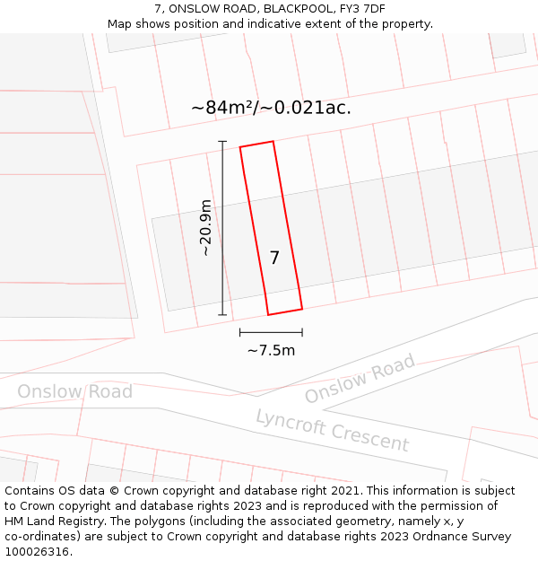 7, ONSLOW ROAD, BLACKPOOL, FY3 7DF: Plot and title map