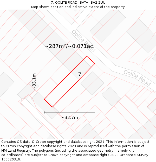 7, OOLITE ROAD, BATH, BA2 2UU: Plot and title map