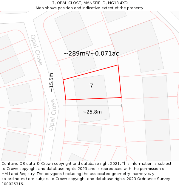 7, OPAL CLOSE, MANSFIELD, NG18 4XD: Plot and title map