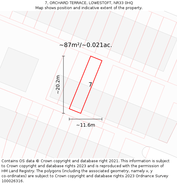 7, ORCHARD TERRACE, LOWESTOFT, NR33 0HQ: Plot and title map