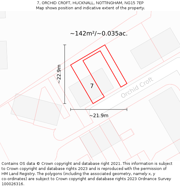 7, ORCHID CROFT, HUCKNALL, NOTTINGHAM, NG15 7EP: Plot and title map