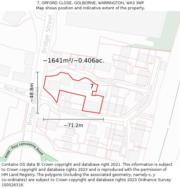 7, ORFORD CLOSE, GOLBORNE, WARRINGTON, WA3 3WP: Plot and title map