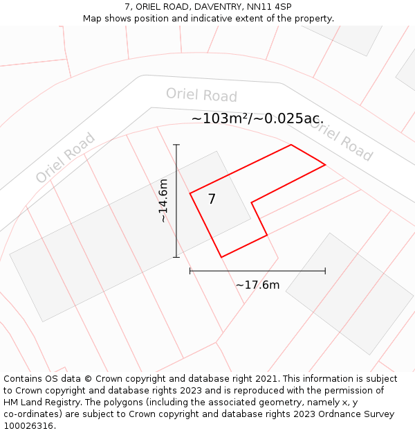 7, ORIEL ROAD, DAVENTRY, NN11 4SP: Plot and title map
