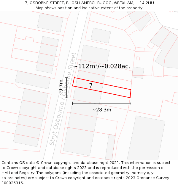7, OSBORNE STREET, RHOSLLANERCHRUGOG, WREXHAM, LL14 2HU: Plot and title map