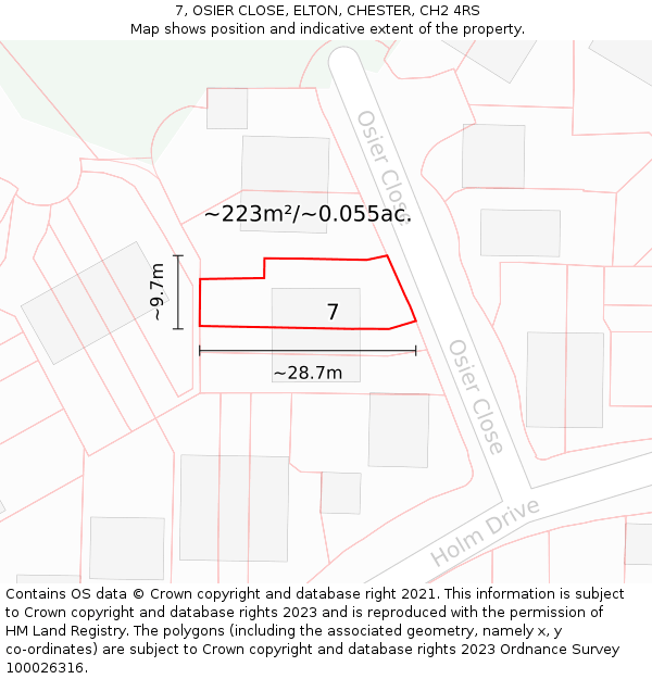 7, OSIER CLOSE, ELTON, CHESTER, CH2 4RS: Plot and title map