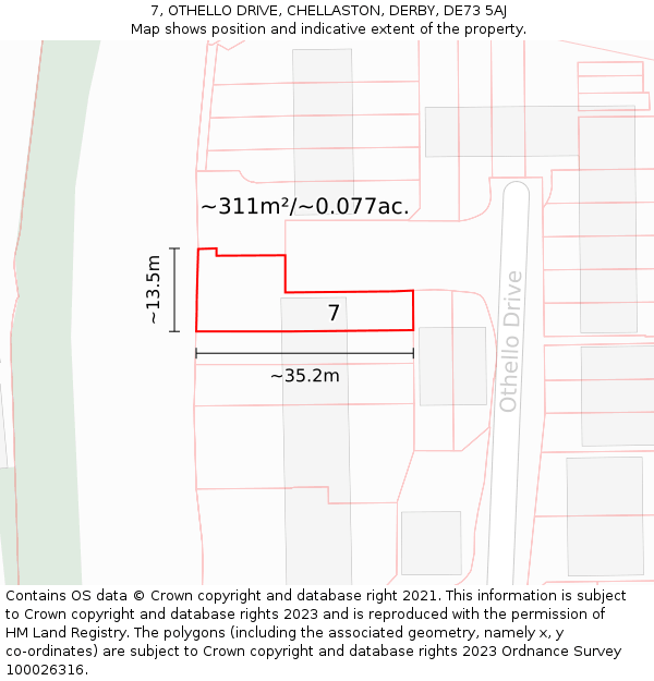 7, OTHELLO DRIVE, CHELLASTON, DERBY, DE73 5AJ: Plot and title map