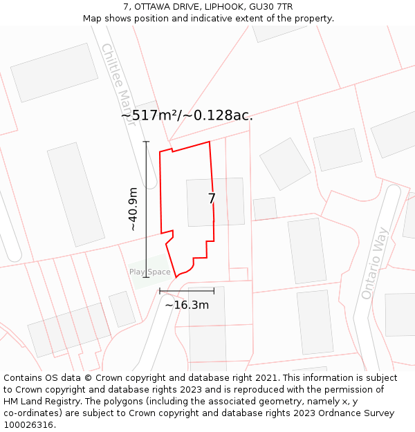 7, OTTAWA DRIVE, LIPHOOK, GU30 7TR: Plot and title map