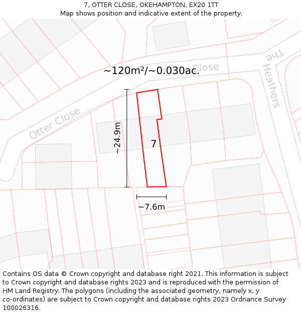7, OTTER CLOSE, OKEHAMPTON, EX20 1TT: Plot and title map